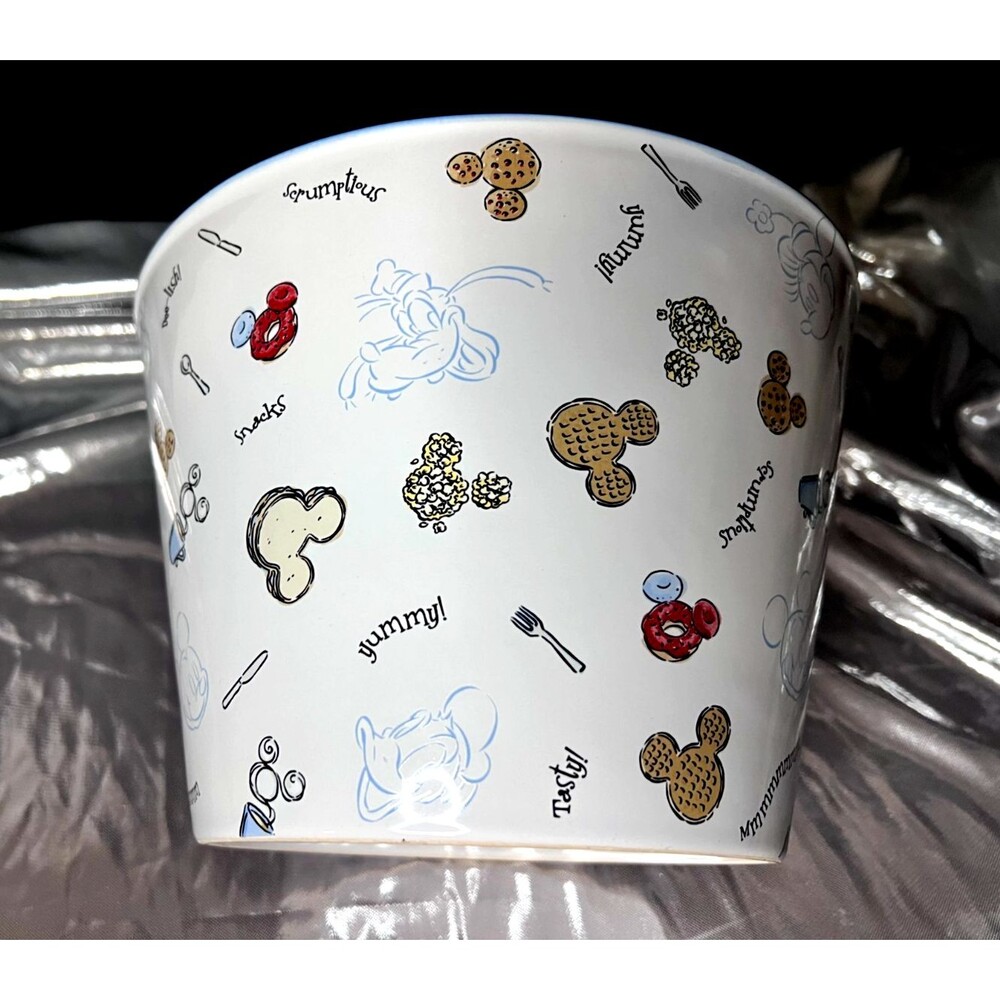 Official Disney "Snack Time" Ceramic Popcorn Bowl Mickey, Donald, & More 6.25"